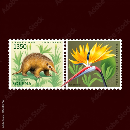 stamp shows solenodon cubanus and strelitzia regiae