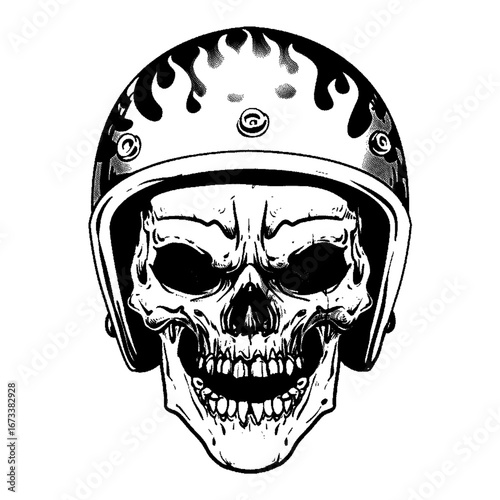 Skull with flames on helmet