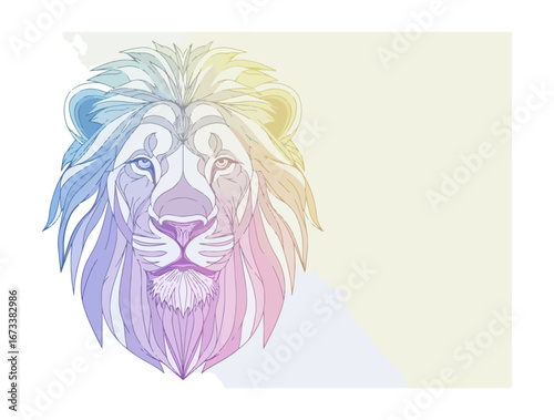Lion head illustration vibrant pastel colors