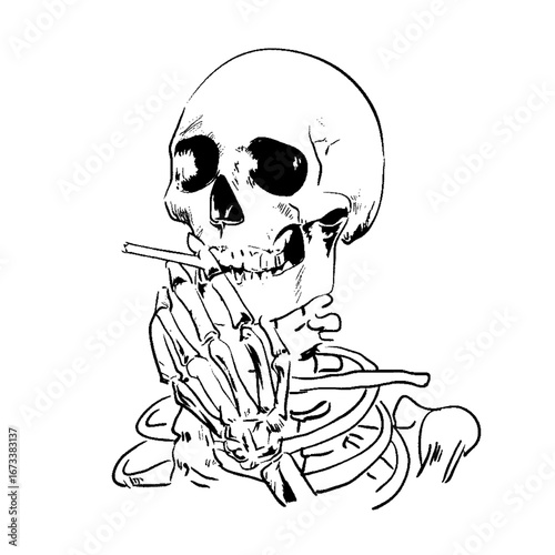 Skeleton smoking a cigarette