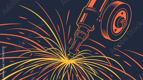 Industrial Welding Sparks Metalwork Manufacturing Process Illustration.