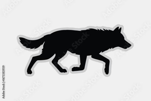 sticker style wolf silhouette vector illustration mid stride wild animal outline for logo and graphic design