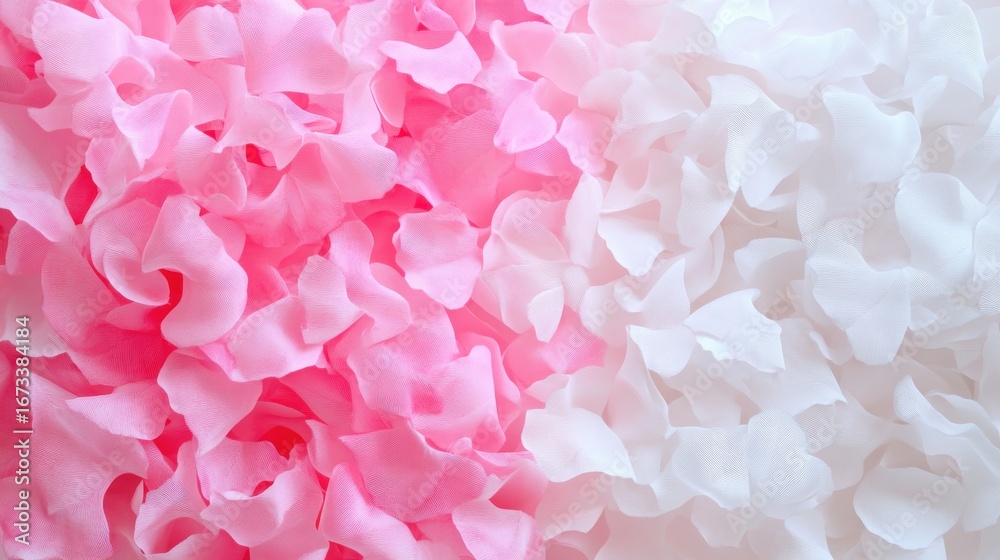 Fototapeta premium Gradient of pink and white fabric petals creating a soft, textured background