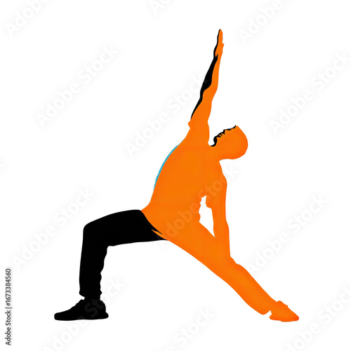 Orange figure in a stretching pose