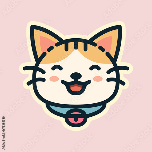 Illustration of Happy Cat, designed in flat style. Ideal for stickers, branding, and digital projects. Comes in multiple formats, and making it versatile for both print and online use.