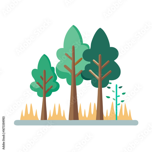 Illustration of a group of trees with green leaves in flat design