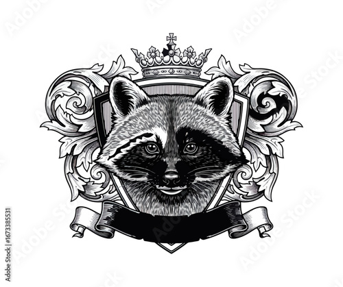 Raccoon head logo design with crown