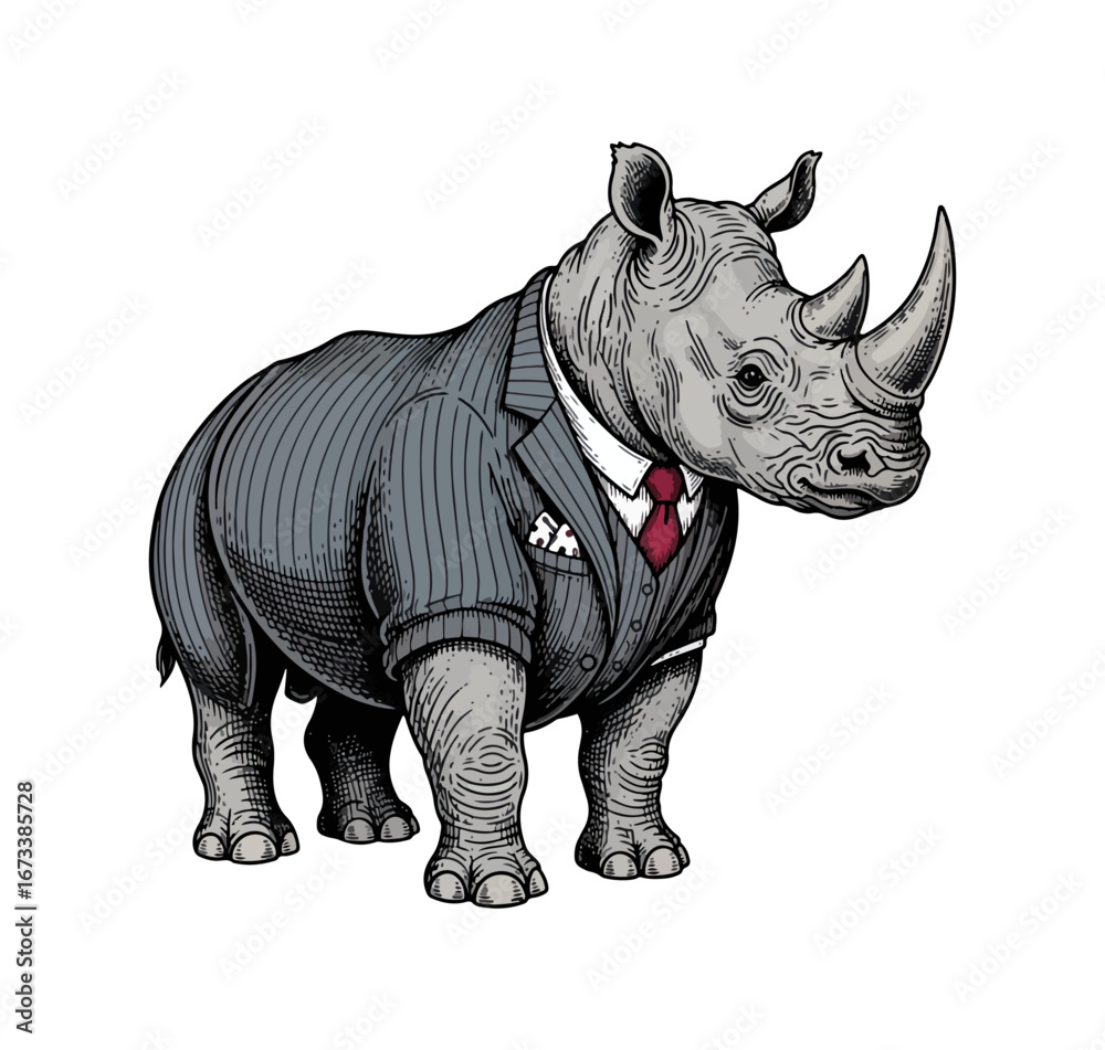 Fototapeta premium Rhinoceros in a suit illustration