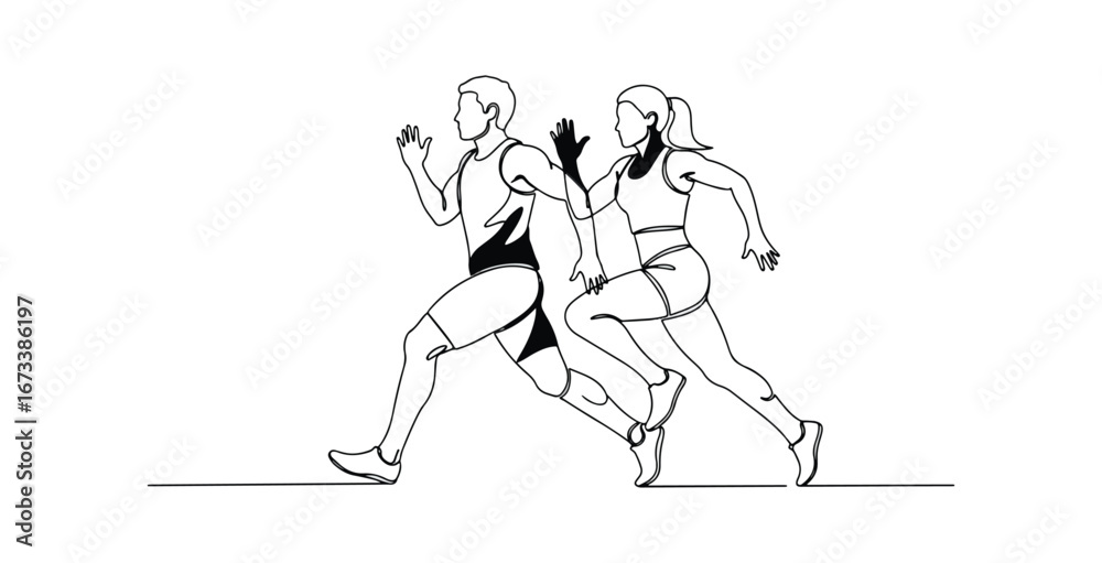 Fototapeta premium Running couple silhouette illustration
