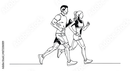 Running couple silhouette graphic