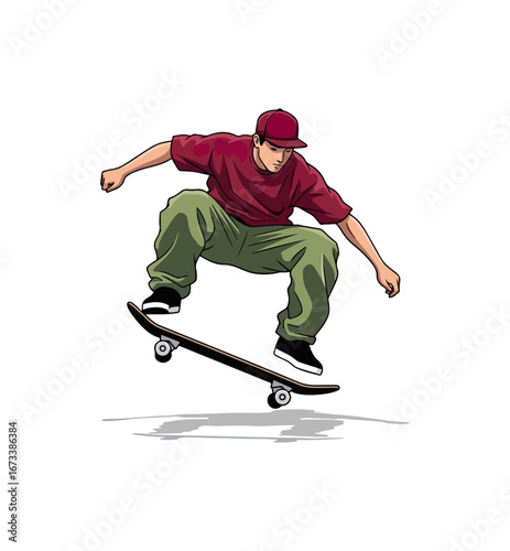 Skateboarder performing aerial trick