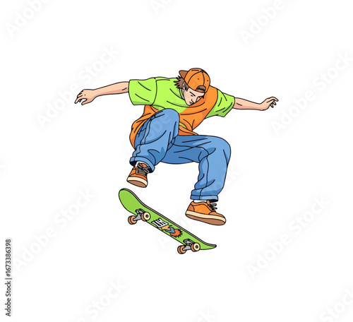 Skateboarder performing jump illustration