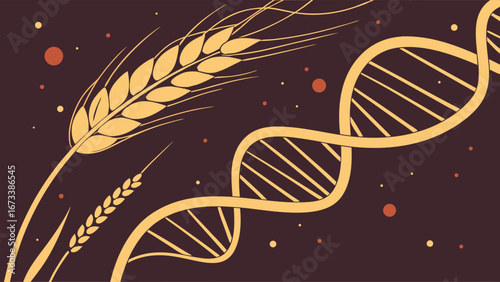 Wheat and DNA Illustration for Genetic Food or Agriculture Concepts.