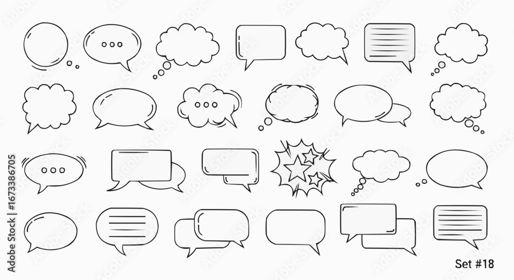 Fototapeta premium Collection of various speech bubbles in different shapes and styles.
