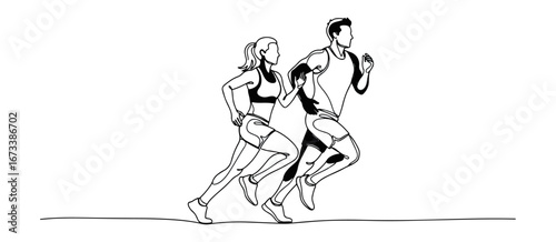Two people running silhouette illustration