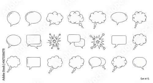 Collection of hand-drawn comic speech bubbles and balloons.