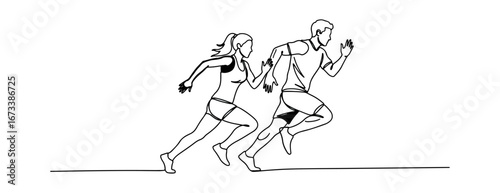 Two running people silhouette illustration