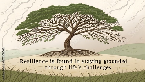 Resilient Tree of Life Staying Grounded Through Challenges.