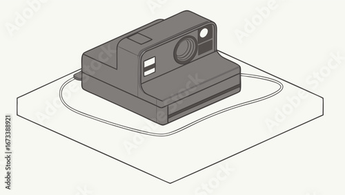 Instant Camera Photography Equipment Retro Gadget Vintage Device Isometric Illustration Graphic Design Element Digital Art Camera Icon Photographic Technology Simple Design Minimalist Style Flat Lay .