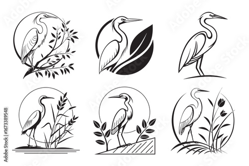 Elegant heron logo collection showcasing nature's grace in minimalist, sophisticated designs perfect for branding and luxury ventures