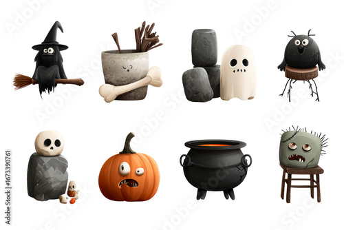 Halloween cartoons with transparent bg