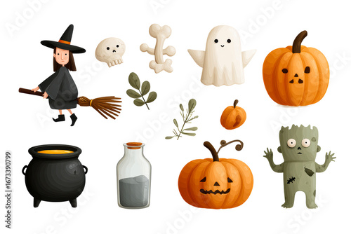 Halloween decor witch, ghosts, pumpkins