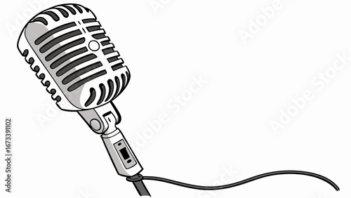Retro Microphone Illustration Vintage Mic Clipart Podcast Music Singing Broadcasting Audio Equipment Recording Studio Radio Graphic Design Element Black and White Simple Design Vector Illustration Mi.