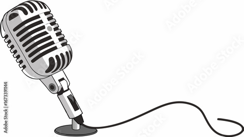 Retro microphone studio recording audio equipment broadcast sound recording vector illustration.
