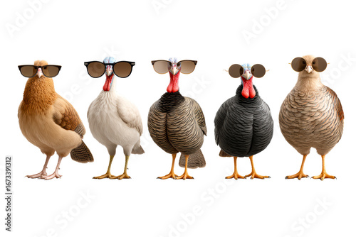 Sunglass wearing birds on clear bg