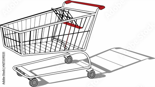 Shopping Cart Illustration with Shadow and Minimalist Design.