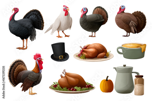 Turkey types and Thanksgiving items shown