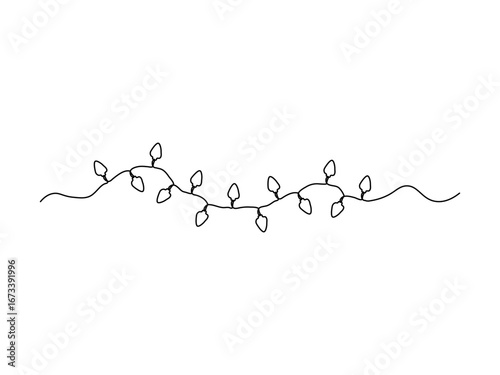 Abstract garland of light bulbs,  continuous single one line art drawing sketch, logo