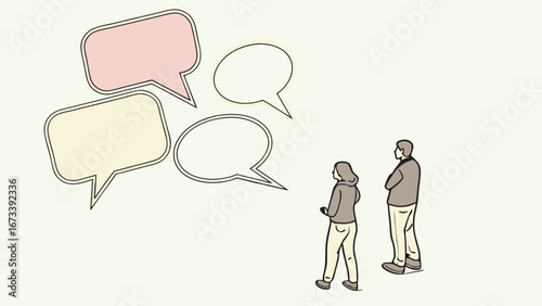 Communication and Conversation Concept with Cartoon People and Speech Bubbles.
