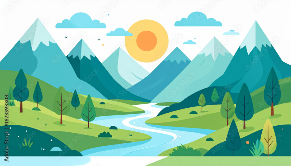 Obraz premium Peaceful River Valley Landscape