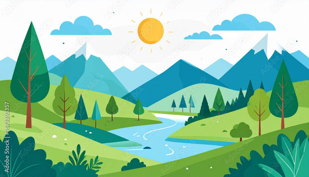 Obraz premium Peaceful River Valley Landscape