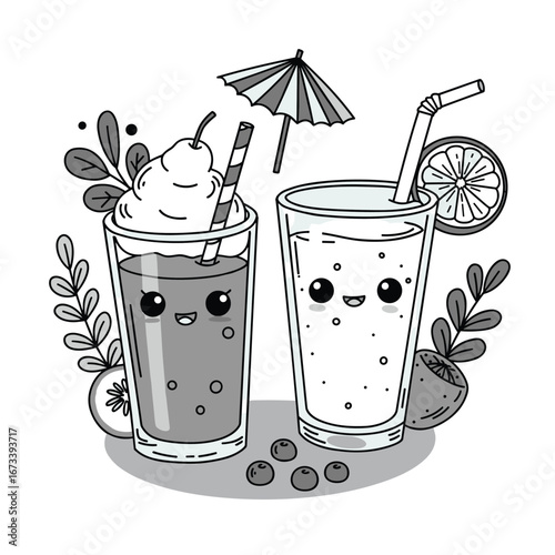 smoothies and sparkling drinks design illustration