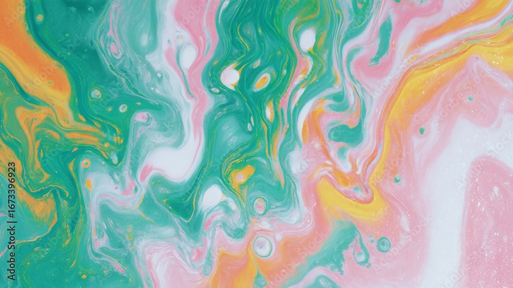Fototapeta premium Vibrant abstract swirls in pink and aqua tones. Artificial intelligence image