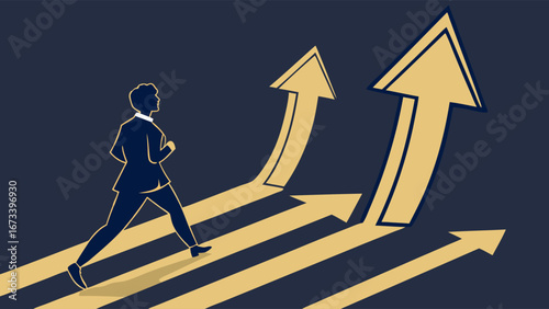 A Person Walking Towards Success Arrows.