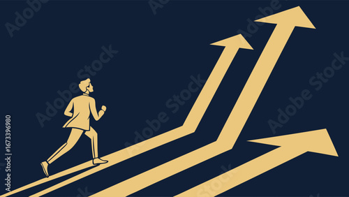 A Businessman Running Towards Success with Arrows Business and Career Concepts.