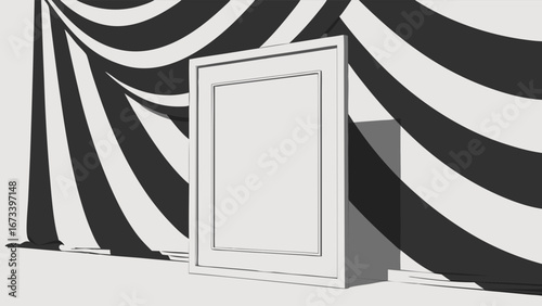 Blank Frame Against Draped Fabric Background.