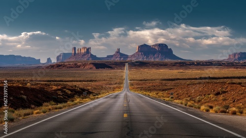 Wallpaper Mural Endless road to monument valley at sunset. Artificial intelligence image Torontodigital.ca