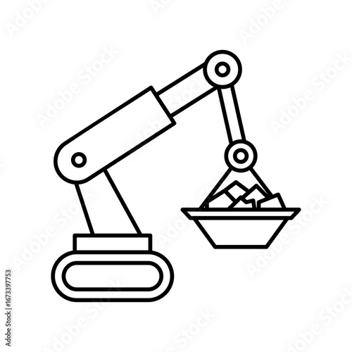 Robotic Excavator Arm Icon with Mining Bucket Automation
