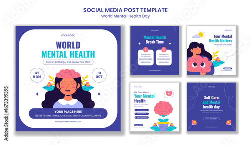 Mental Health Awareness Social Media Post Cartoon Hand-Drawn Template Background Illustration