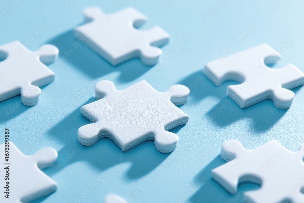 Obraz premium White puzzle pieces on light blue background