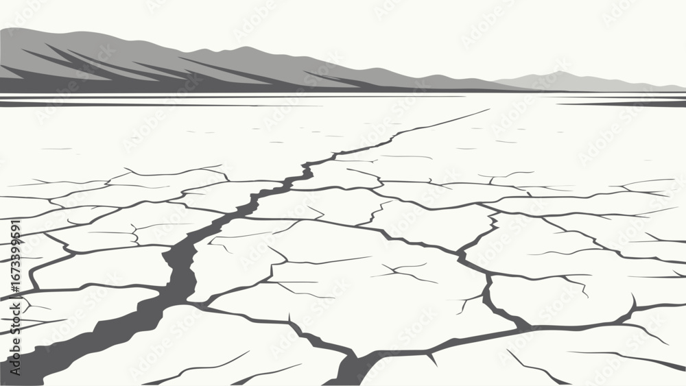 Fototapeta premium Dry Cracked Earth Landscape Illustration.