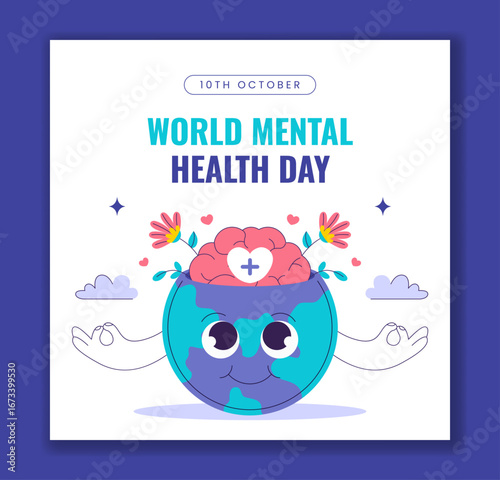 Stress Management Mental Health Flat Cartoon Hand-Drawn Template Background Illustration