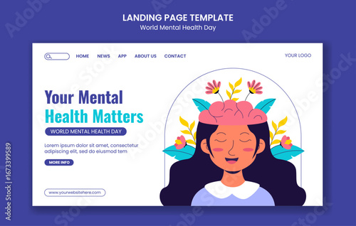 World Mental Health Day Social Media Landing Page Cartoon Template Background Illustration