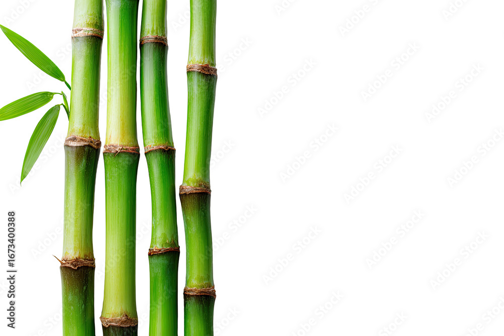Fototapeta premium Close-up of vibrant green bamboo stalks with leaves