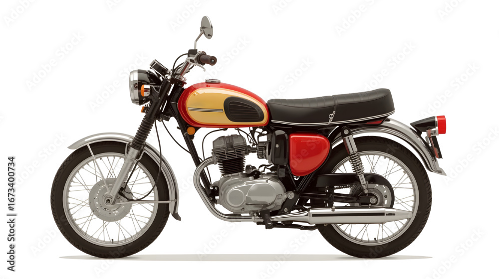 Obraz premium A detailed illustration of a classic vintage motorcycle with chrome details and retro design, perfect for automotive and lifestyle concepts.