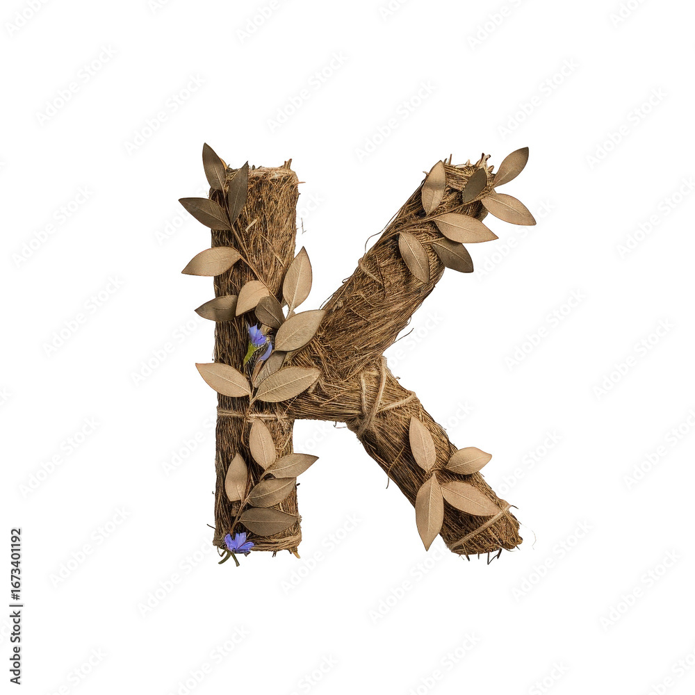 Fototapeta premium Decorative Letter K Made of Natural Twigs and Leaves for Eco-Friendly Design